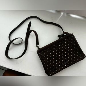 Brown Frye studded crossbody bag